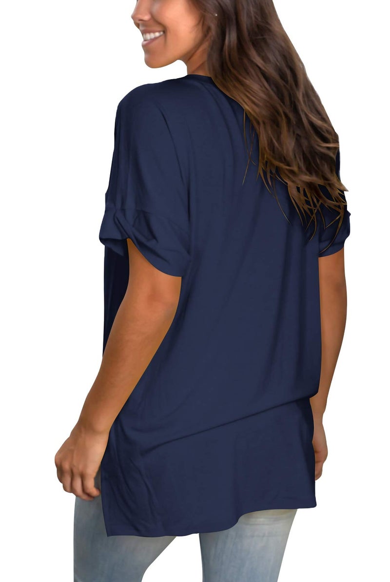 SAMPEEL Juniors Short Sleeve Tunic Tops Flowy Summer Loose Fit Tees Tops Navy Blue XL - Image 3